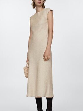 Mango | Dresses | Elegant Cream Long Sleeve Maxi Dress | Poshmark
